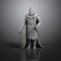 Medieval Knight Stone Statue With Helmet Armor Shield Sword And Cloak