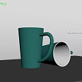 Green Ceramic Mugs One Standing One Toppled On Wooden Table With White Background