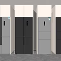 Modern Sleek Refrigerators in White Black Gray Colors Side by Side 3d model