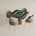 Modern Entertainment Table With Green Felt Surface Circular Center And Four Light Gray Armchairs