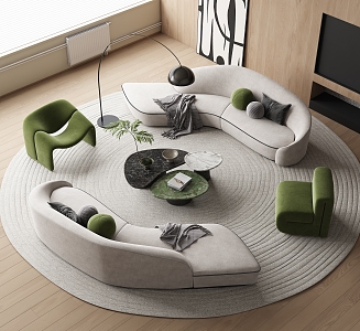 Curved Sofa Coffee Table Combination Multi-person Sofa Shaped Sofa Coffee Table Leisure Chair 3d model