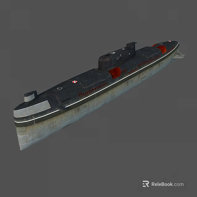 Military Submarine 3D Model With Black Gray Hull And Red Accents 3d model 