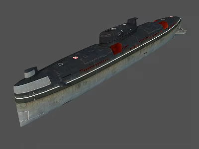 Military Submarine 3D Model With Black Gray Hull And Red Accents 3d model