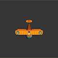 Detailed Orange Vintage Biplane Model with Blue Propeller and Wheels on Dark Background