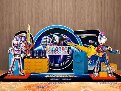 Ultraman Themed Photo Spot With Character Figures And Decorative Background 3d model