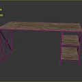 Contemporary Wooden Desk With Metal Frame And Two Lower Shelves Design