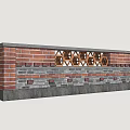 Red And Gray Brick Feature Wall With Geometric Decorative Patterns And Base 3d model