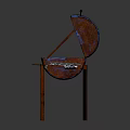 Rustic Metal Stand Grill with Blue Lid Green Handle Interior Glowing Grid and Legs