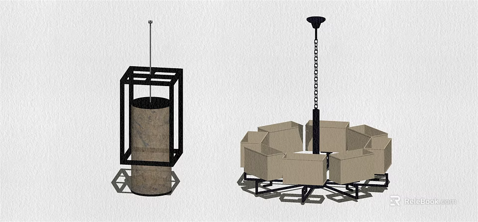 Modern Chandelier Designs With Square Frame Cylindrical Shade And Circular Multiple Arms 3d model