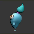 Cute Turquoise 3D Game Movie Character With Big Eyes And Long Eyelashes