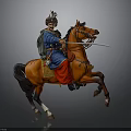 Historical Horse Riding Figure In Blue Traditional Costume With Decorative Hat And Sword