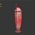 Colorful Layered Milkshake In Tall Glass Topped With Whipped Cream Cherry And Striped Straw
