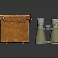 Scenic Natural Landscape View Through Vintage Brass Binoculars And Brown Leather Case