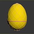 Yellow Egg Shaped Decorative Object With White Grid Pattern And Red Band 3d model