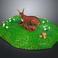 Decorative Antelope Scene With Green Grassy Base White Flowers And Orange Mushrooms