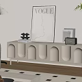 Modern Living Room With White TV Stand VOGUE Poster Floor Lamp Sofa And Bamboo Plant