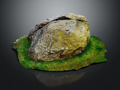 Natural Rustic Stone Material With Green Moss And Fresh Grass Leaves 3d model