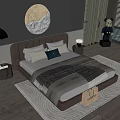 Modern Luxury Double Bed Upholstered Headboard Pillows Throw Blanket Wooden Floor Interior Design