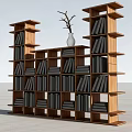 Stylish Wooden Bookshelf With Multiple Shelves Filled With Books And White Vase With Twigs