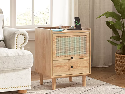 Natural Wood Chest of Drawers With Woven Front And Two Drawers In Living Room 3d model