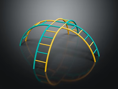 Outdoor Sports Equipment Climbing Frame With Yellow Teal Arched Design And Ladders 3d model