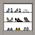 Shoes Displayed on Tiered Shoe Rack with Various Styles and Different Designs