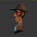 Stylized 3D Game Movie Character Wearing Brown Hat Red Glasses Brown Coat And Blue Shirt
