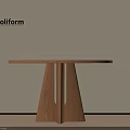 Poliform Round Wooden Dining Table With Triangular Base Against Beige Wall 3d model