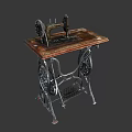 Vintage Sewing Machine With Wooden Tabletop And Ornate Metal Stand