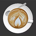 White Coffee Cup With Latte Art On Saucer Freshly Brewed Coffee Against Dark Background