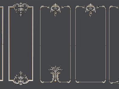 Decorative Gold Lines in Rectangular Border Designs with Ornate Top and Bottom Patterns 3d model