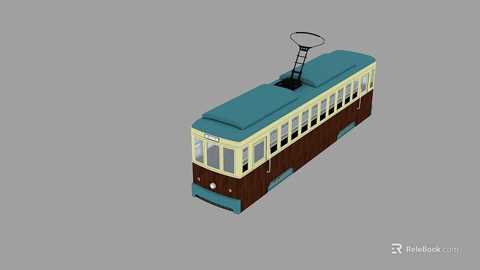 Vintage Tram Design With Blue Roof Yellow Front Brown Body Multiple Windows And Antenna 3d model 