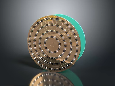 Circular Gold Household Item With Green Edge And Decorative Surface Dots 3d model
