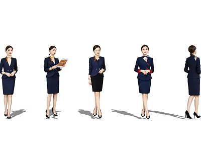 Professional Women in Formal Uniforms With Various Standing Poses and Documents 3d model