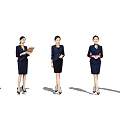 Professional Women in Formal Uniforms With Various Standing Poses and Documents