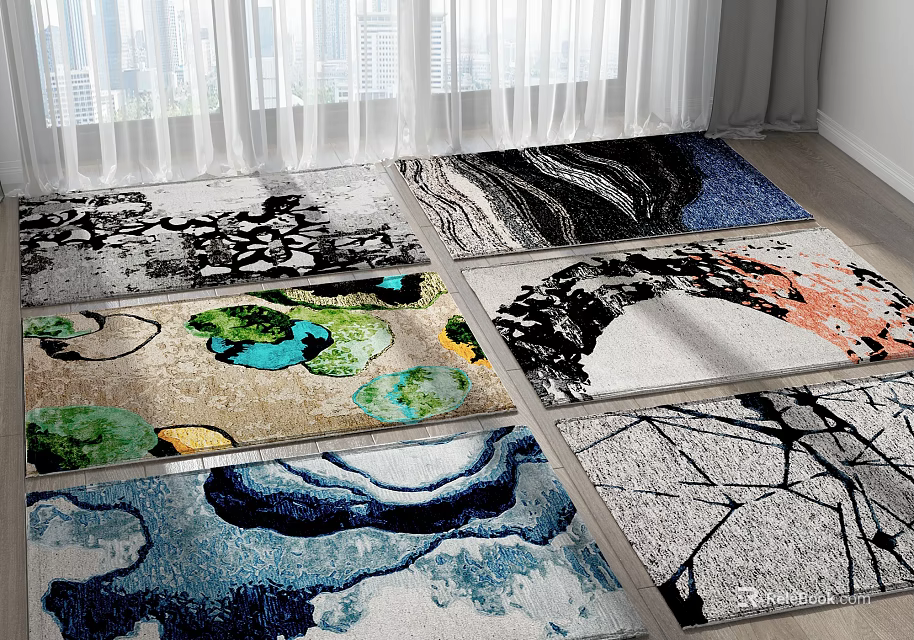 Stylish Square Rugs With Abstract Patterns And Vibrant Colors For Home Decor 3d model 