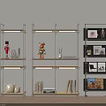 Modern Multi Tier Metal Frame Shelving Unit With Wooden Shelves And Decorative Figurines Books