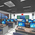 School Computer Classroom Equipped With Multiple Desktop Computers Large Interactive Whiteboard And Bright Windows 3d model