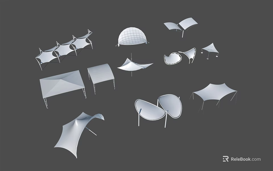 Tension Membrane Architectural Structures Featuring Various Modern Design Shapes And Forms 3d model 