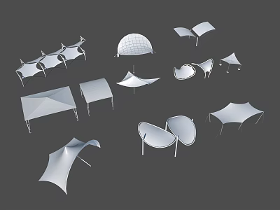 Tension Membrane Architectural Structures Featuring Various Modern Design Shapes And Forms 3d model