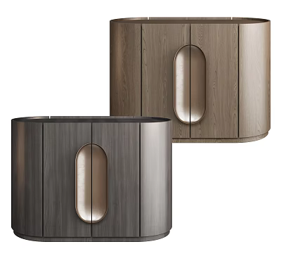 Modern Entryway Cabinet And Side Cabinet With Curved Design And Elliptical Metal Handles 3d model
