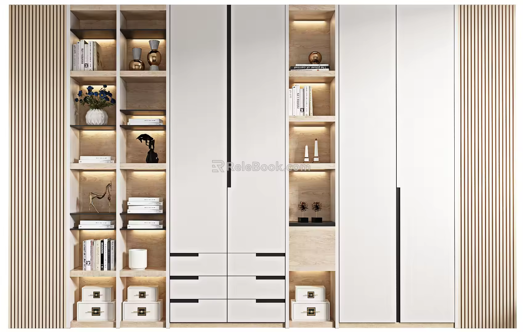 Modern Bookcase Solid Wood Embedded Bookcase 3d model