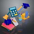 Colorful Stationery Items Featuring Calculator Pencil Books Ruler Desk Lamp And Graduation Caps