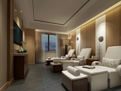 Luxury SPA Sauna Interior With Comfortable Massage Chairs Wooden Walls And Ambient Lighting 3d model