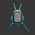 Futuristic Teal Mechanical Device With Orange Accents And Wing Like Structures