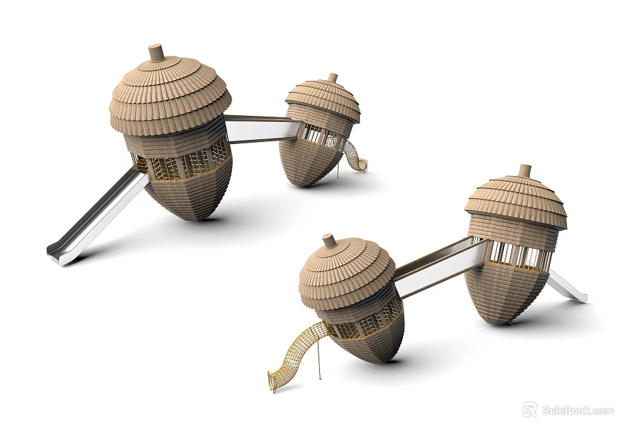 Creative Outdoor Acorn Shaped Playground Equipment With Slides And Activity Areas For Kids 3d model 