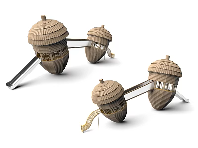 Creative Outdoor Acorn Shaped Playground Equipment With Slides And Activity Areas For Kids 3d model
