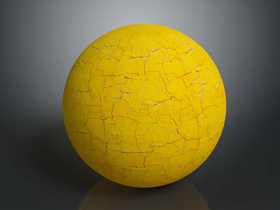 Yellow Sphere With Cracks And Rough Surface Texture On Gray Background 3d model