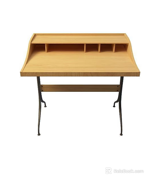 Wooden Side Table With Tilted Top And Storage Compartments Black Metal Legs Modern Design 3d model 
