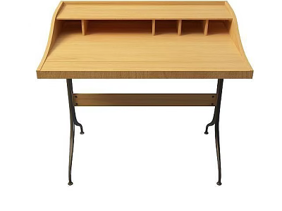 Wooden Side Table With Tilted Top And Storage Compartments Black Metal Legs Modern Design 3d model